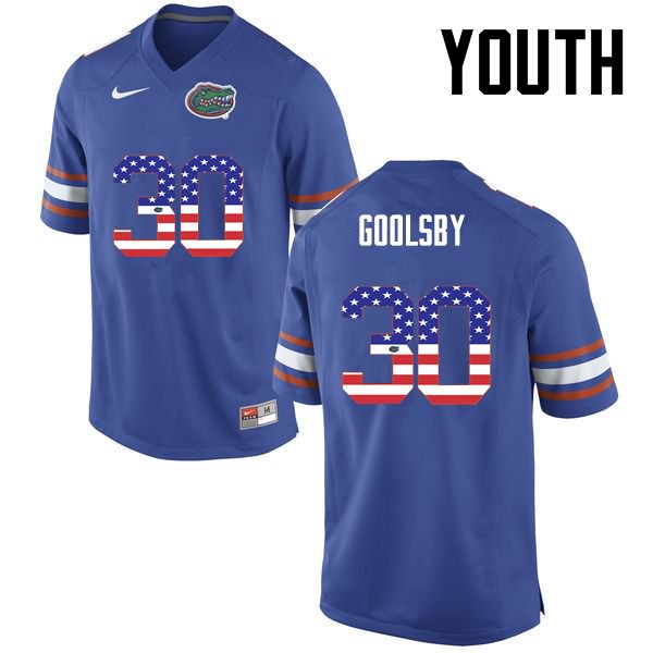 Youth NCAA Florida Gators DeAndre Goolsby #30 Stitched Authentic USA Flag Fashion Nike Blue College Football Jersey PRD0265GS